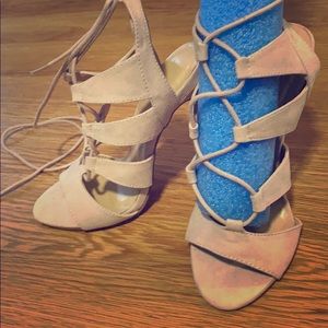Caged lace up heels